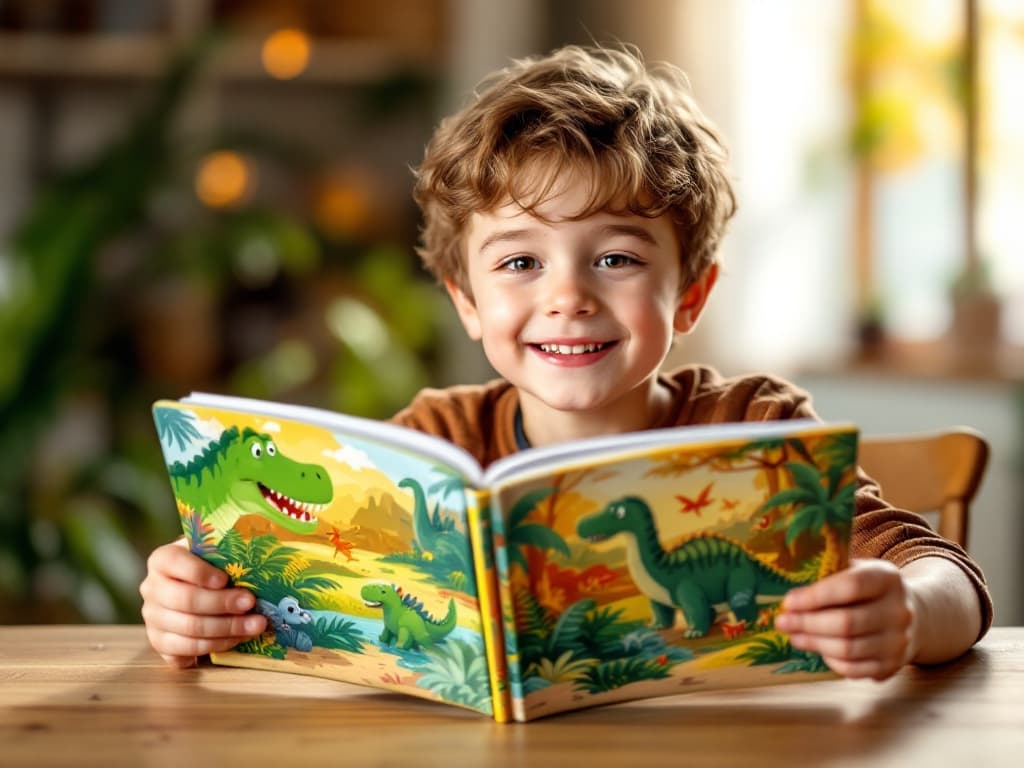 Child holding a personalised printed storybook